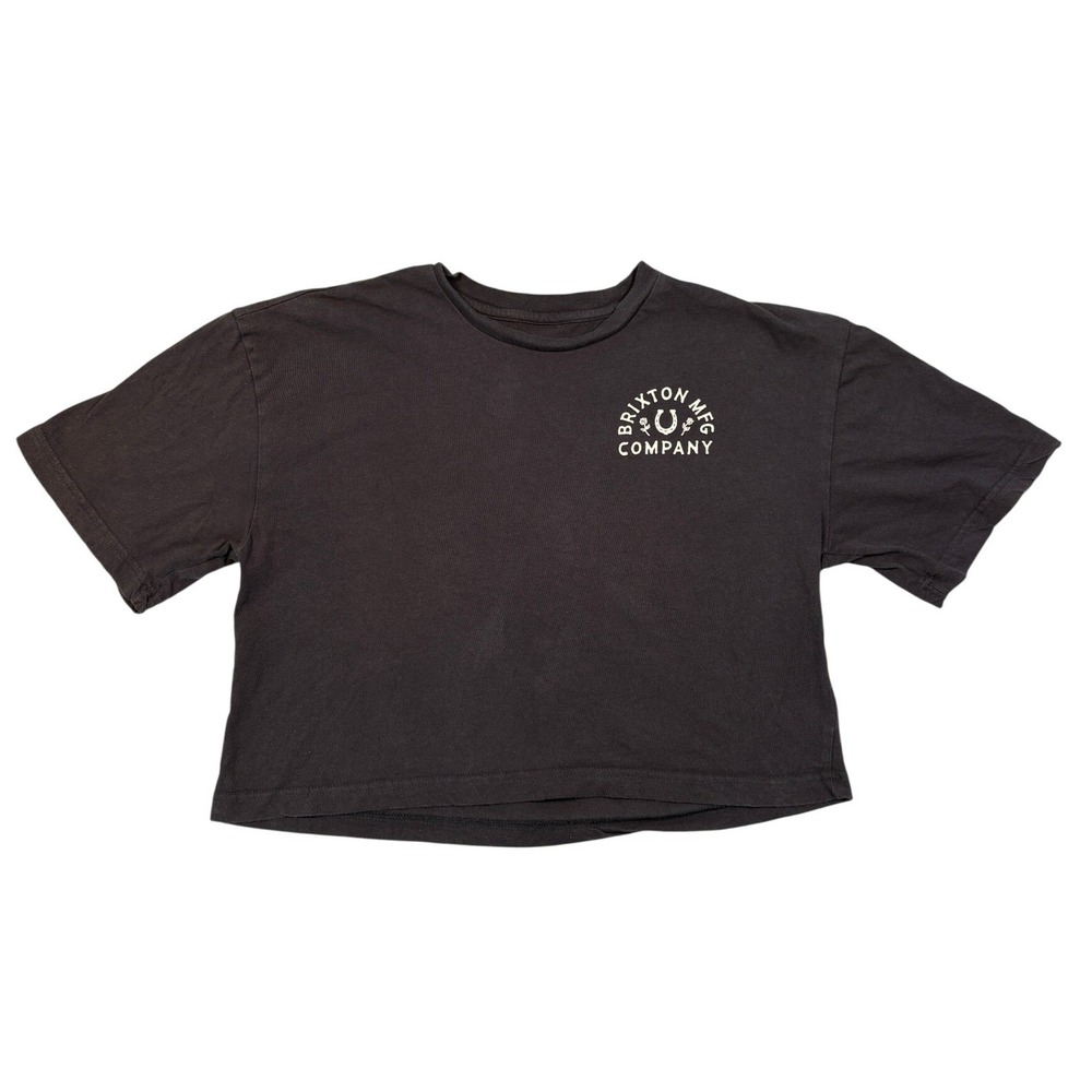 Brixton MFG Company Graphic Crop Top T-Shirt XS Faded Black Horseshoe Logo